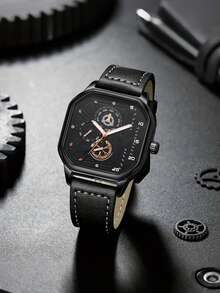 1 Men's Watch Casual Sports Leather Strap Square Digital Dial Quartz Watch, Classic Design, Suitable For Daily Wear And Outdoor Sports, Original Movement Is Stable And Durable, Quartz Watch Is The Most Ideal Gift For Him