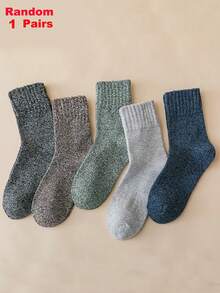 5 Pairs Men Thick Wool Knit Socks, Warm Casual Unisex Mid-Calf Socks Suitable For Autumn And Winter, Women Knee High Socks And Tights, Fall