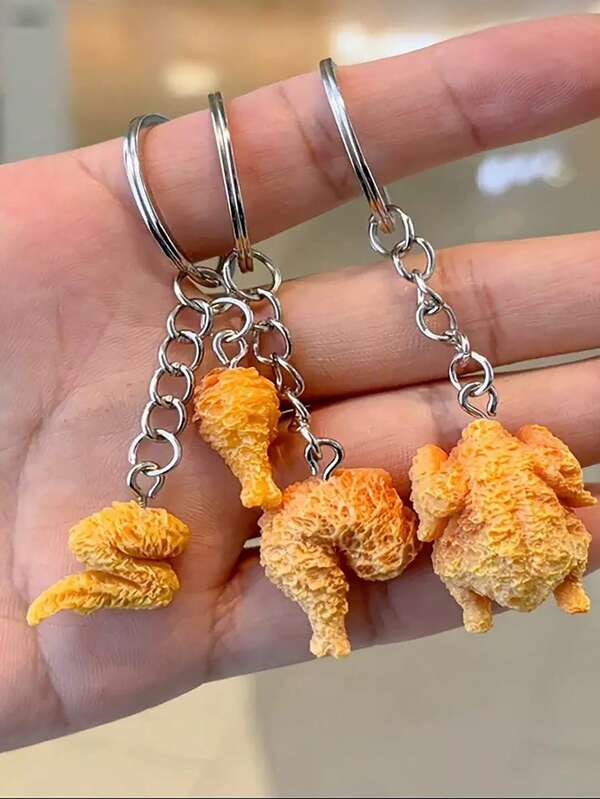 1pc Simulation Resin Chicken Nugget Pendant Keychain, Stylish Chicken Food Accessories, Cute Car Keychain, Realistic Imitation Fried Chicken Keyring, Suitable For Women Daily Use Accessory, Fake Food Charms Perfect For Backpacks, Bags, Purses, Wallets, Best Gift For Friends