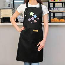 Women's High Quality Apron - Black With Pastel Pink/Blue/Teal Stars, Two Utility Pockets, Easy-Clean Polyester Kitchen Apron For Cooking, Baking, Catering - Ideal Gift For Home Chefs & - Black - View 1