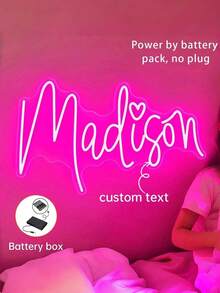 Letrero de neón personalizado, letrero de neón navideño personalizado para decoración del hogar, luz de neón LED con batería con nombre para decoración de pared, regalo para el Día de San Valentín, cumpleaños, luz de noche para dormitorio y decoración del hogar - caja de bateria - Ver 7