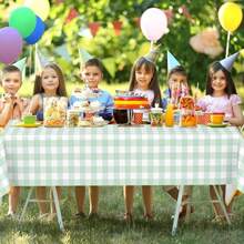 JCTHKUKU 4 Pcs Sage Green Gingham Tablecloth, 54 X 108 Inch Disposable Plastic Light Green And White Checkered Table Covers For Picnic, Farmhouse Birthday, Baby Shower, Rustic Wedding, Holiday Party