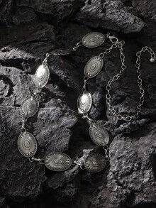 1pc Women's Bohemian Style Turquoise Carved Elegant Metal Waist Chain