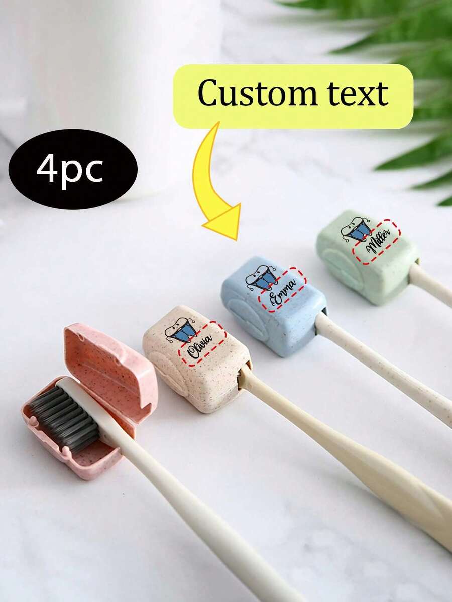 Set de 4 estuches personalizados con nombre para cepillo de dientes, funda portátil para cepillo de dientes, estuche protector de cabezal de cepillo de dientes para viajes, campamento, uso diario y viajes, caja de almacenamiento de plástico para cepillo de dientes, color aleatorio - Multicolor - Ver 1
