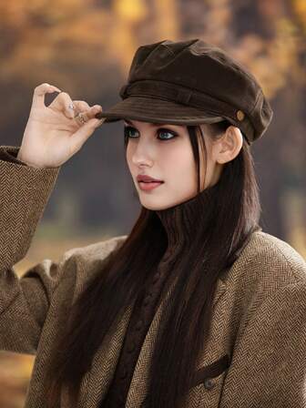 1 件女士百搭复古英伦风格贝雷帽，秋冬报童帽，高品质保暖帽，适合户外散步、购物、度假、日常穿着、秋冬时尚、女士冬季丝绸帽
