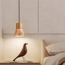 Farmhouse Mid Modern Pendant Small Simple Natural Stone Chandelier Wood Vintage Decorational Hanging Lamp E2627 Base Kitchen Island Dining Table Bedroom RestaurantWood Color - Color de la madera - Ver 3