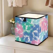 1 pieza Caja de almacenamiento abierta con patrón de pintura al óleo de dibujos animados, contenedor de almacenamiento apilable, diseño duradero y multiusos de estilo cajón, ahorra espacio para el hogar, dormitorio, organización del hogar, almacenamiento debajo de la cama