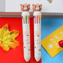 10-In-1 Cute Bear Ballpoint Pen Set, Retractable Plastic Pens, Battery-Free, Multicolor, Suitable For Ages 14+, Daily Writing Tool, Office Supplies, Holiday Party Favors