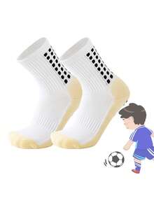 1/5 Pairs Kids/Teens Sports Socks, Colorblock Football/Basketball/Cycling Crew Socks, Non-Slip Athletic Socks