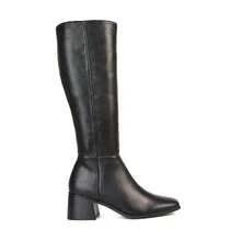 XY LONDON Ruby Square Toe Zip Up Knee High Calf Boots With Low Heel - Black - View 6