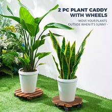 Heavy-Duty Iron Wheel Plant Stand 2pcs| 12-Inch Rolling Outdoor Plant Stand With Swivel And Locking Casters| Durable Rust-Resistant Metal Wheels For Indoor/Patio Pots, Pansies, And Garden Decor - Wood Color - View 4