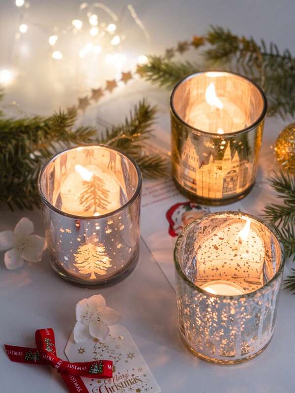 1 Stück Weihnachts-Transparentbecher mit 4 Stück handgefertigtem Duft-Teelichtset, ideal für Raumdekoration, Tischmittelpunkt, Party, etwas mit guter Atmosphäre, Weihnachtsgeschenke, Schneeflocken, Elch, Weihnachtsbaum, Wald, Stadtlandschaft, Hochzeits- und Muttertagsgeschenke, Valentinstag-Dekorationen, Valentinstag-Geschenke, Geschenke für beste Freunde, Abschlussgeschenke, Weihnachtsdekorationen, Weihnachtsgeschenke