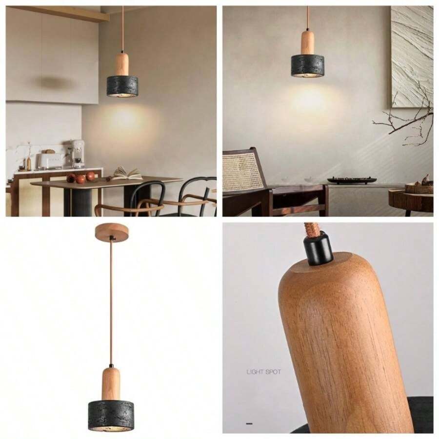 Modern Black Stone Decorational Pendant Nordic Rustic Wood Indoor Chandelier Farmhouse Simple Marble Hanging Lamp E2627 Base Kitchen Island Dining Table Bedroom Hallway Living Room - Un color - Ver 1