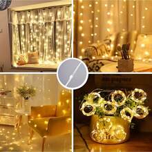 1pc 100/200/300 LED Curtain Lights, USB Hanging Fairy Lights String, Remote Control, 8 Lighting Modes, Suitable For Wedding, Birthday, Christmas, Party, Bedroom Backdrop, Indoor Home And Holiday Decoration, Available In White, Warm White And Multi-Color - 彩色 - 查看 4
