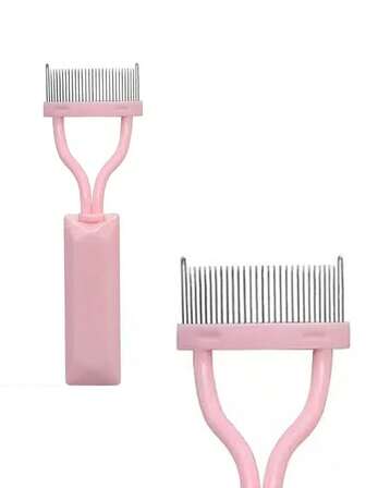 1 件粉色钢针睫毛梳和分离器 - 防滑方形手柄，小巧旅行装