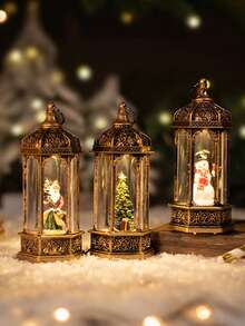 1个圣诞风格LED茶蜡灯，节日圣诞电话亭装饰，带有圣诞老人、雪人和圣诞树场景，电池供电，复古棕色柜子，适合节日壁炉或橱柜展示、圣诞派对装饰、烛台、夜灯、桌面装饰、圣诞礼物、圣诞装饰品、六角灯笼、夜灯、装饰灯、氛围灯等。 - 銅色 - 查看 7