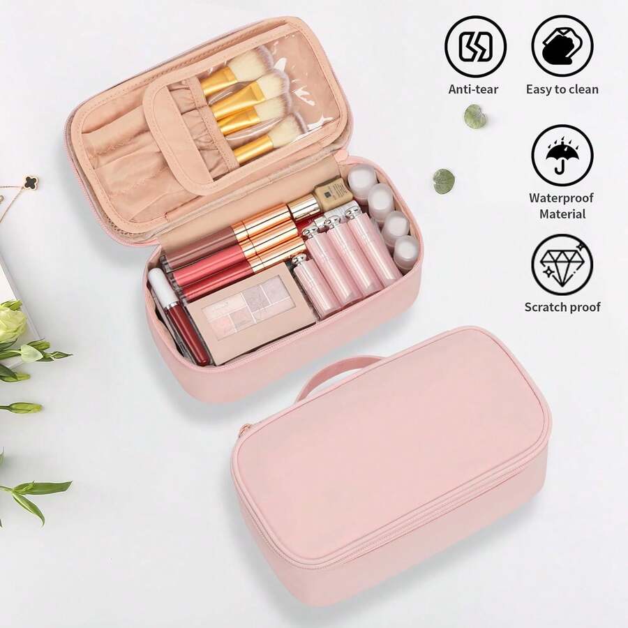 Cosmetic Bag Makeup Bag Makeup Brush Organizer For Women And Girls - Màu Hồng baby - Xem 1