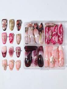 96片（4种混合款式）杏仁形3D凝胶美甲贴纸，适用于花朵、十字架、小珠子美甲设计、法式美甲，压敏杏仁形背胶，完美适用于亚克力甲片，包含：1瓶果冻胶和1把指甲锉，让您的指甲在日常工作和派对中更加闪亮动人，是女士和女孩美甲用品的理想之选。 - 彩色 - 查看 4