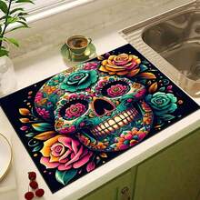 1pc Floral Skeleton Kitchen Counter Mat - Silica Gel Drying Pad, Suitable For Utensils, Coffee Makers, Microwaves, Etc., Fits Modern Kitchen Decor, Kitchen Mats Non Slip Hygiene Products, Kitchen Items For Your Cozy Fall& Winter Styles And Christmas Decorations