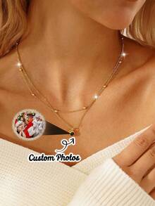 Kalung Proyeksi Rantai Ganda Kustom, Kalung Berlapis Foto Kustom, Kalung Foto, Perhiasan Kenangan, Hadiah untuk Sahabat Terbaik di Hari Ulang Tahun, Halloween, Natal - MultiWarna - View 2