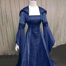 Hooded Gothic Dress For Women, Victorian Medieval Renaissance Costume With Corset Lacing, Elegant Halloween Party Gown - 黑色 - 查看 10