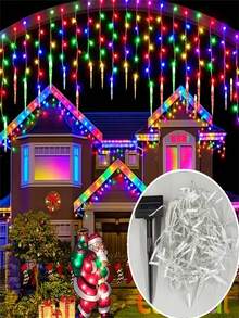 1pc Christmas Icicle Lights, Outdoor Camping Decorations Lights, 8 Modes, Suitable For Christmas Eaves Parties Weddings Villa Decorations, Solar Outdoor String Lights, Home Decorations, Christmas Decorations (300mAh)