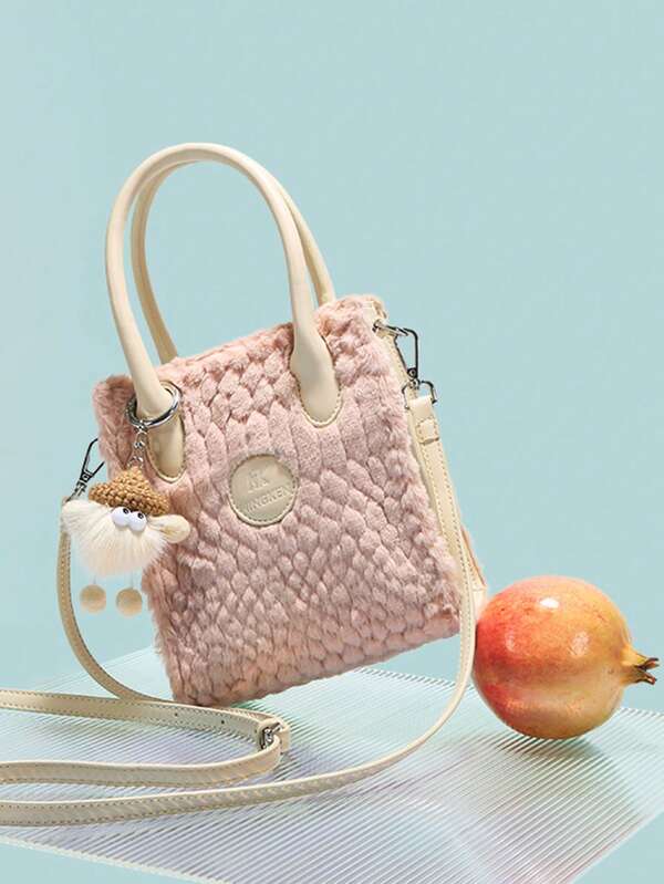 حقيبة يد وحقيبة كتف وحقيبة عبر الجسم باللون الوردي، مناسبة للاستخدام اليومي والطلاب، موسم الخريف/الشتاء