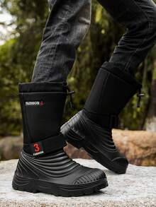 Winter Outdoor Men's Sports Shoes, Anti-Slip, Water-Resistant Leather Snow Boots, Fashionable Plus Size Work Safety Shoes Workwear Motorcycle Riding High-Top Leather Boots Casual Black Rubber Shoes