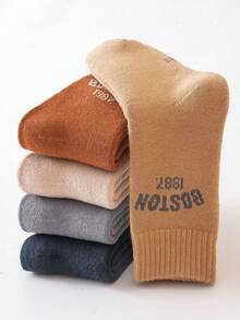 5 Pairs Kids' Thick Thermal Lined Mid-Calf Socks, Warm For Cold Weather, Suitable For Indoor, Outdoor, Sports Wear In Autumn/Winter