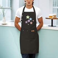 Women's High Quality Apron - Black With Pastel Pink/Blue/Teal Stars, Two Utility Pockets, Easy-Clean Polyester Kitchen Apron For Cooking, Baking, Catering - Ideal Gift For Home Chefs & - Black - View 6