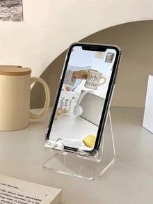 1pc Acrylic Transparent Portable Desk Phone Holder, Multi-Functional Fixed Stand With Dopamine Color - Multicolor - View 6