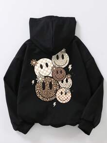 像素熔岩鸭印花图案卫衣，青少年/青年休闲风格，适合春秋季穿着，可用于购物、上学、聚会、旅行等场合。 - 黑色 - 查看 2