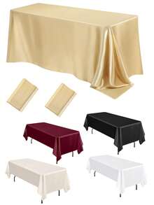 1pc Rectangular Satin Tablecloth 145*180cm/145*260cm, Smooth Fabric Surface, Suitable For Wedding Party Dining Table, Wedding Banquet, Banquet And Party (Multiple Colors Available)