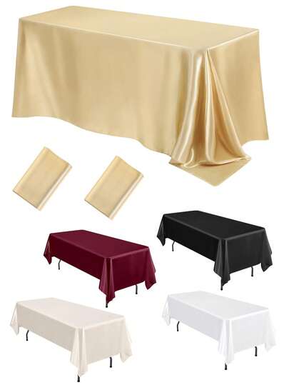 1pc Rectangular Satin Tablecloth 145*180cm/145*260cm, Smooth Fabric Surface, Suitable For Wedding Party Dining Table, Wedding Banquet, Banquet And Party (Multiple Colors Available)