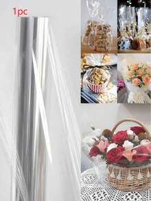 1卷透明玻璃纸，透明花束包装纸，塑料防尘包装纸，适用于礼品篮、鲜花、工艺品、零食和甜点 - 彩色 - 查看 12