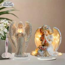 2D flach, Engel hält beleuchtetes Herz - friedlicher schlafender Engel - Bohemien Stil Tischdekoration, keine Stromversorgung erforderlich. Romantische Acryl Tischstatue, geeignet für Zuhause, Büro, Hochzeit und Weihnachts-Tischmittelpunkt, mit exquisitem Design und sorgfältiger Verarbeitung gefertigt, 2D flach, Weihnachtsdekoration - Verschiedenfarbig - Übersicht 6