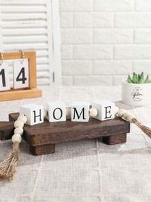 خرز خشبي بشكل حرف "HOME" و"FAMILY"، إكليل زهري مزخرف بخرز خشبي مربع، سلسلة خرز خشبي طبيعي مع شرابة، ديكور منزلي معلق