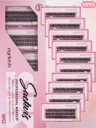 SACKVIS 10 cajas de 40D pestañas postizas rosas de 0.07mm en longitudes de 9/10/11/12/13/14mm, pestañas postizas de aspecto natural, suaves y reutilizables, ideales para principiantes, muñecas/cosplay/estilos de racimos, herramientas de maquillaje