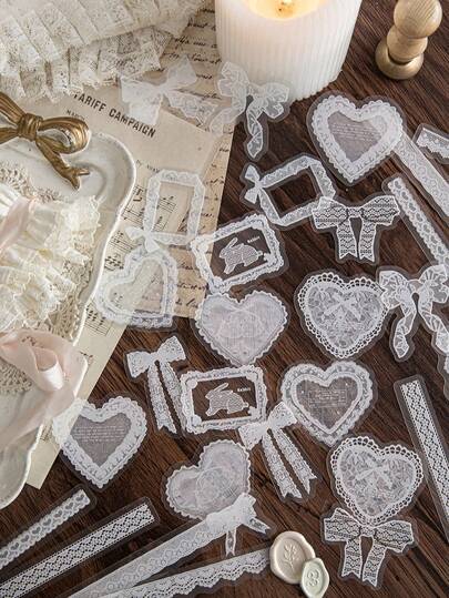 MOCARD 30 szt./opakowanie eleganckich naklejek z koronką w stylu vintage, kreatywne, estetyczne naklejki, materiały do scrapbookingu, prezenty świąteczne, spersonalizowane artykuły szkolne do scrapbookingu