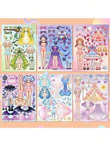 Pegatinas reutilizables: Set de 6/12 pegatinas únicas de princesas de dibujos animados para diversión de vestir - Apto para mayores de 14 años