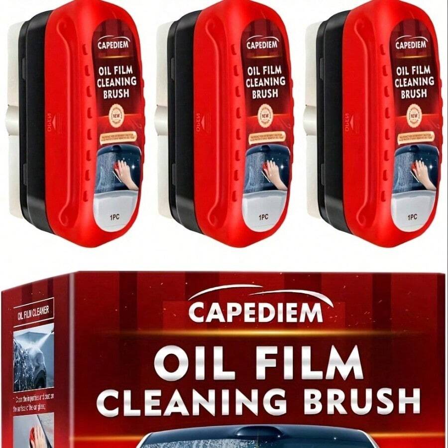 Windshield Oil Film Cleaner, 1/3Piece Car Oil Film Cleaning Brush Set, Multi-Purpose Brushes. Specifically Designed To Remove Oil Film From Automotive Glass, Ensuring Thorough Cleaning Of Shower Doors, Household Glass, Windshields, And Side Windows. Suitable For All Types Of Automotive Glass. - 紅色/1件 - 查看 1