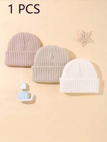 三件套婴儿纯色秋冬针织帽，米色调，保暖舒适，男女宝宝均适用。婴儿帽，/感恩节礼物 - 彩色 - 查看 10
