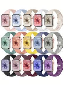 15入軟矽膠手錶錶帶，相容 40mm 46mm 41mm 38mm 45mm 44mm 42mm 49mm，中性款防水運動替換腕帶，適用 SE 系列 11 10 9 8 7 6 5 4 3 2 1 - 彩色 - 查看 8