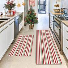 1/2/3 piezas Alfombras de cocina a rayas sencillas de Navidad - Diseño a rayas exquisito en rojo, verde y blanco - Decoración navideña, alfombra de cocina, felpudo, juego de alfombras para dormitorio y cocina, entrada, comedor, sala de estar, regalo - Multicolor - Ver 5