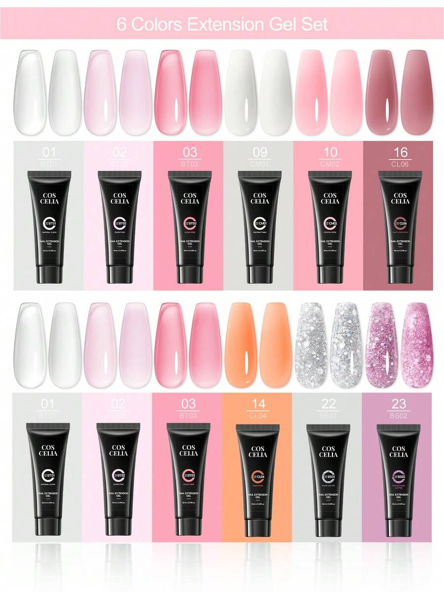 6pcs Nail Extension Gel Set, 16ml Transparent Pink & White Glitter Nail Extension Gel, Suitable For DIY Manicure, Home Nail Salon, And Great Gift