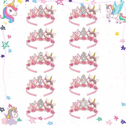 生日派对头饰，手工制作的独角兽珍珠花头饰，数字 1-10 生日头饰，多种款式可用于派对装饰