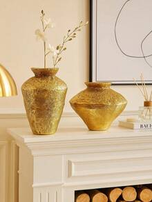 1pc Vintage Tin-Shaped Resin Handmade Decorative Vase, Antique Gold Color, Suitable For Home, Party And Floral Decor, Christmas Gift, Home Decor, Room Decor, Glass Vase - Multicolor - View 4