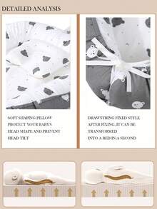 1 szt. Urocza karuzela dla niemowląt z motywem kreskówek i łóżeczkiem do pokoju dziecięcego, składane, zmywalne, przenośne łóżeczko dla niemowląt, delikatne, przenośne gniazdko dla niemowląt w kwiaty - Szary - Zobacz 9