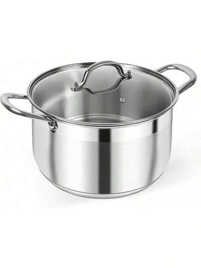 Stainless Steel Stock Pot - 8 Quart Heavy Duty Induction Cooking Pot With Visible Lid Pasta, Soup, Spaghetti, Nonstick Thick Bottom Big Stockpot, Deep Cookware Canning, Boiling, Simmer