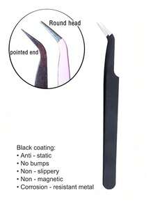 1 peça de pinça de aço inoxidável para cílios e nail art Ferramenta de precisão para strass e extensões de cílios Pinça de fita para pálpebras Design de beleza hipoalergênico e multifuncional Adequado para nail art profissional e doméstica Sem bateria para aplicação de extensão de cílios Acabamento preto elegante Ferramenta de beleza durável.